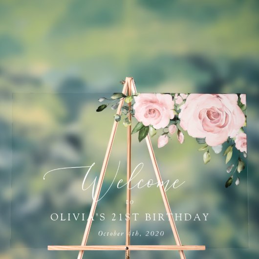 赤面花，ピンク色の花，誕生日歓迎 アクリルサイン (ニュートラル)