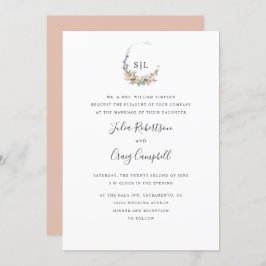 赤面葉及び花フォーマルモノグラム結婚ズ 招待状