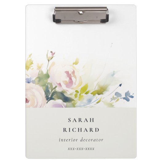 赤面薄紫水彩バラフローラバンチビジネス クリップボード (正面)