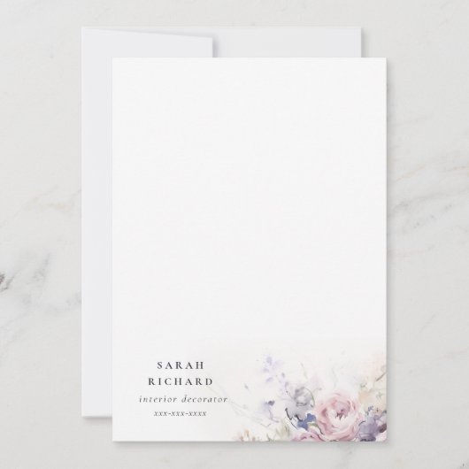 赤面薄紫水彩バラフローラバンチビジネス ノートカード (正面)
