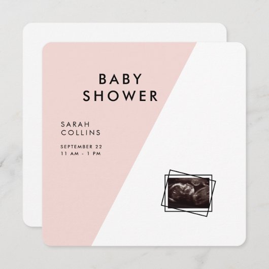 赤面角丸い幾何学的ベビーシャワー 招待状 (正面/裏面)