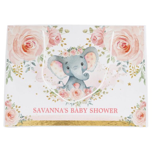 赤面象フェミニンフローラ赤ちゃんシャワー ラージペーパーバッグ (正面)