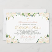 赤面金ゴールドとグリーンフローラベビーガールバプテスマ 招待状 (正面)