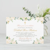 赤面金ゴールドとグリーンフローラベビーガールバプテスマ 招待状 (スタンド正面)