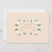 赤面金ゴールドとグリーンフローラベビーガールバプテスマ 招待状 (裏面)