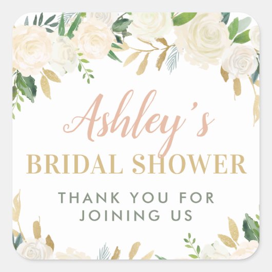赤面金ゴールドとグリーン結婚フローラブライダルシャワー スクエアシール (正面)