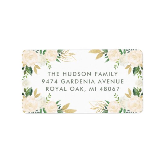 赤面金ゴールドとグリーン結婚フローラ差出人住所 ラベル (正面)