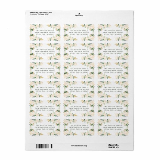 赤面金ゴールドとグリーン結婚フローラ差出人住所 ラベル (フルシート)
