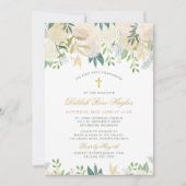 赤面金ゴールドと緑のフローラガールファースト・コミュニオン 招待状 (正面)