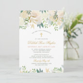 赤面金ゴールドと緑のフローラガールファースト・コミュニオン 招待状 (スタンド正面)