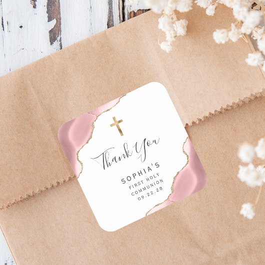 赤面金ゴールドアガート最初の聖餐式ありがとう スクエアシール