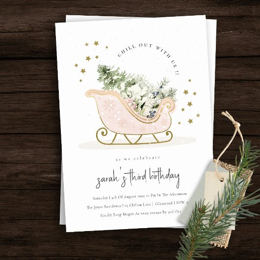 赤面金ゴールドウィンターズライエイジ誕生日招待状 サンキューカード