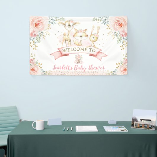 赤面金ゴールドウッドランド動物ベビーシャワー歓迎 横断幕 (トレードショー)