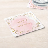 赤面金ゴールドエレガントヴィンテージ繁盛カップル名 スクエアペーパーコースター (アングル)
