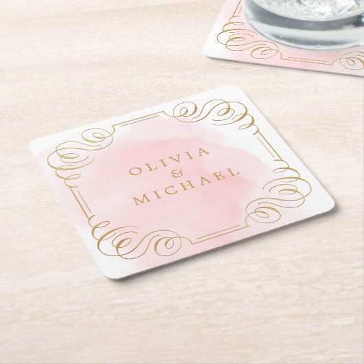 赤面金ゴールドエレガントヴィンテージ繁盛カップル名 スクエアペーパーコースター (アングル)
