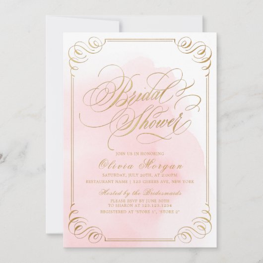 赤面金ゴールドエレガント書道ブライダルシャワー 招待状 (正面)