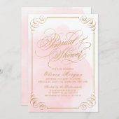 赤面金ゴールドエレガント書道ブライダルシャワー 招待状 (正面/裏面)