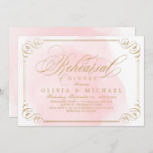 赤面金ゴールドエレガント書道リハーサル夕食 招待状 (正面/裏面)