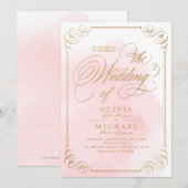 赤面金ゴールドエレガント書道ヴィンテージ結婚式 招待状 (正面/裏面)