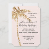 赤面金ゴールドグリッタートロピカルパームツリー 招待状 (正面)