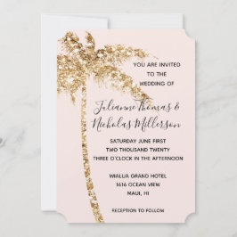 赤面金ゴールドグリッタートロピカルパームツリー 招待状