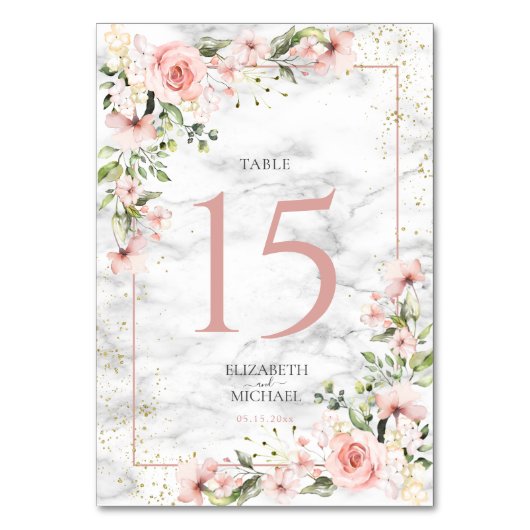 赤面金ゴールドグリーンダスティピンクフローラ結婚ズ テーブルナンバー (正面)