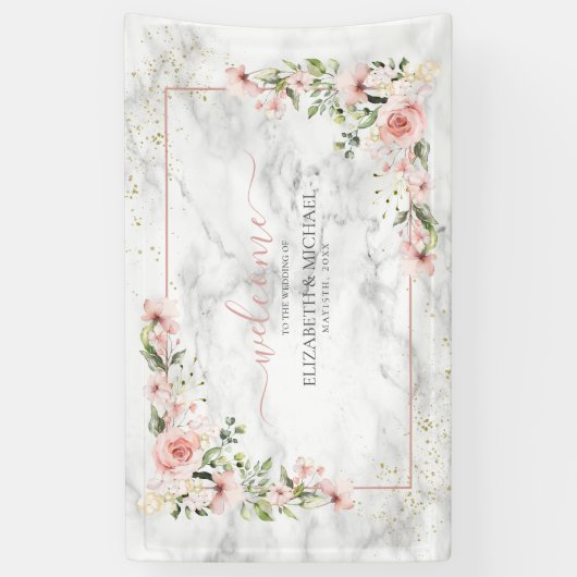 赤面金ゴールドグリーンダスティピンクフローラ結婚ズ 横断幕 (縦)