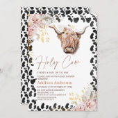 赤面金ゴールドシックフローラハイランドカウベビーシャワー 招待状 (正面/裏面)