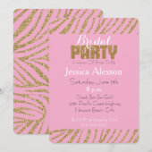 赤面金ゴールドゼブラプリントフェイクグリッターブライダルシャワー 招待状 (正面/裏面)