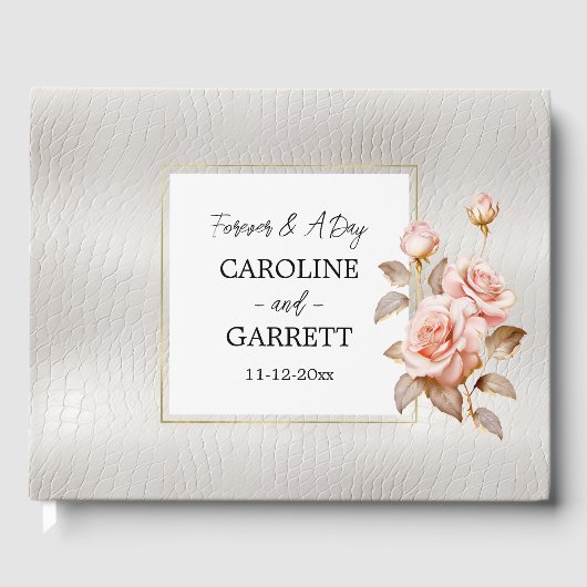 赤面金ゴールドバラフェイクホワイトレザー結婚ズ ゲストブック (正面)