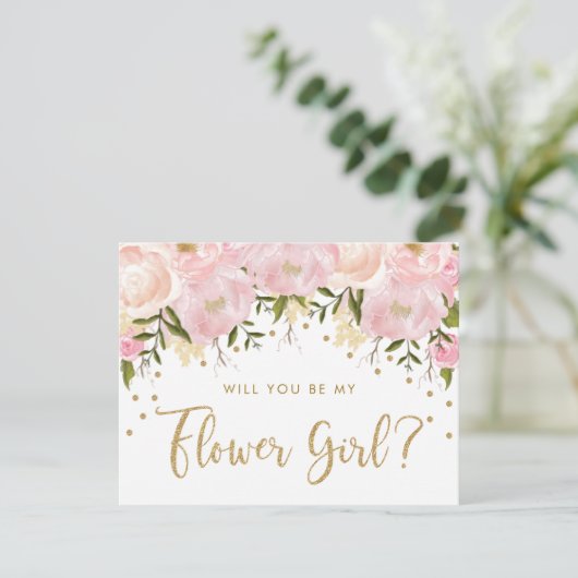 赤面金ゴールドパステルフローラベミーフラワーガール 招待状 (スタンド正面)