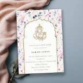 赤面金ゴールドフラワーガネーシュインディアンブライダルシャワー 招待状