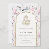 赤面金ゴールドフラワーガネーシュインディアンブライダルシャワー 招待状 (正面)