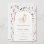 赤面金ゴールドフラワークリシュナインディアンブライダルシャワー 招待状 (正面)