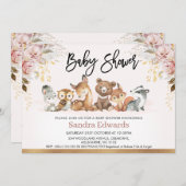 赤面金ゴールドフローラウッドランドベビーシャワー 招待状 (正面/裏面)