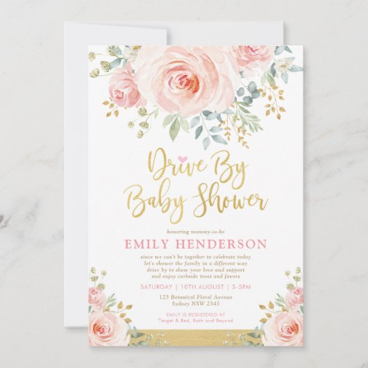 赤面金ゴールドフローラドライブ(ベビーシャワー検疫) 招待状 (正面)