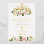 赤面金ゴールドフローラバタフライティアラキンセアニェラ15日 箔招待状 (正面)