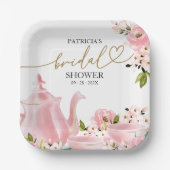 赤面金ゴールドフローラブライダルシャワー茶パーティー ペーパープレート (正面)