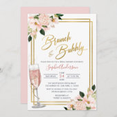 赤面金ゴールドフローラブランチ及びバブリーブライダルシャワー 招待状 (正面/裏面)