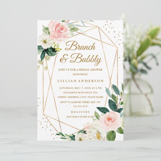 赤面金ゴールドフローラブランチ及びバブリーブライダルシャワー 招待状 (スタンド正面)