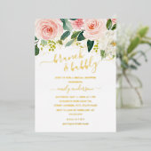 赤面金ゴールドフローラブランチ及びバブリーブライダルシャワー 箔招待状 (立ち正面)