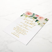 赤面金ゴールドフローラブランチ及びバブリーブライダルシャワー 箔招待状 (回転した状態)