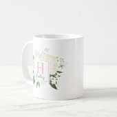 赤面金ゴールドフローラブーケカスタムモノグラム コーヒーマグカップ (正面左)