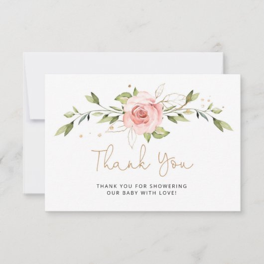赤面金ゴールドフローラベビーシャワー感謝していユー カード (正面)
