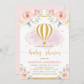 赤面金ゴールドフローラホットエアバルーンガールベビーシャワー 招待状 (正面/裏面)