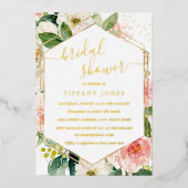 赤面金ゴールドフローラモダンブライダルシャワー 箔招待状 (正面)