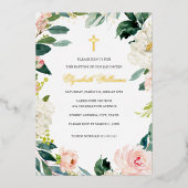 赤面金ゴールドフローラリースクロスガールバプテスマ 箔招待状 (正面)