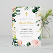 赤面金ゴールドフローラリースクロスガールバプテスマ 箔招待状 (立ち正面)