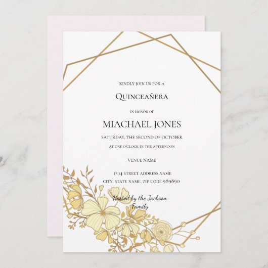 赤面金ゴールドフローラ幾何学的キンセアニェラ投資 招待状 (正面/裏面)