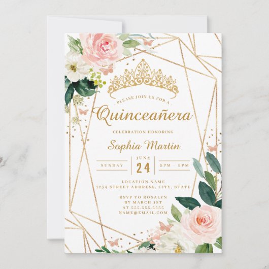 赤面金ゴールドフローラ幾何学的バタフライキンセアニェラ 招待状 (正面)